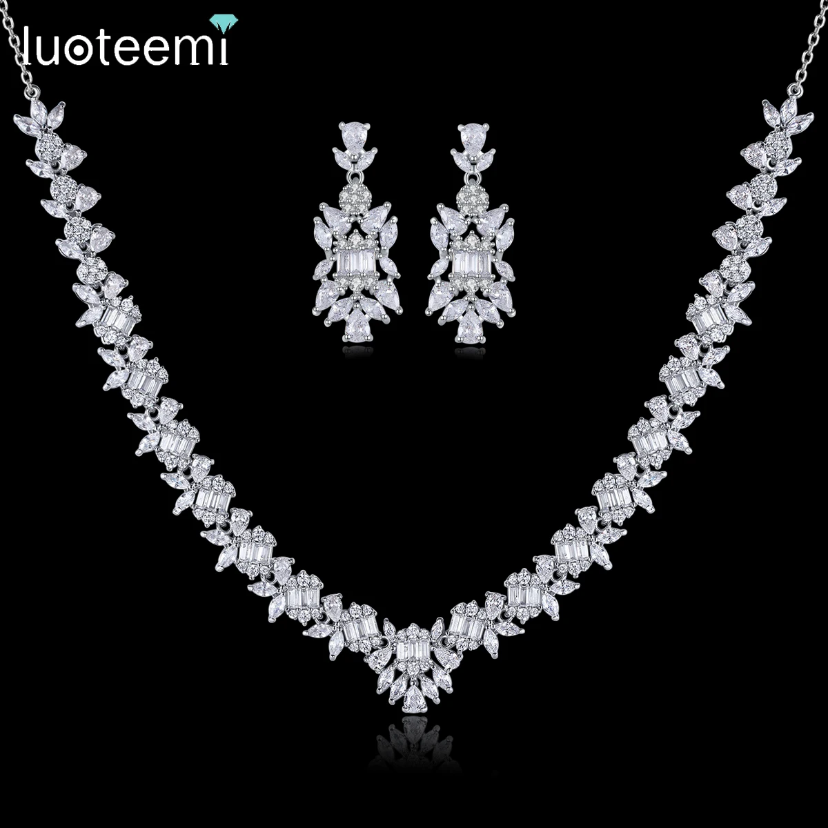 

LUOTEEMI AAA серьги с кубическим цирконием, ожерелье, комплекты ювелирных изделий для женщин, свадебные роскошные обручальные комплекты с потрясающими кристаллами