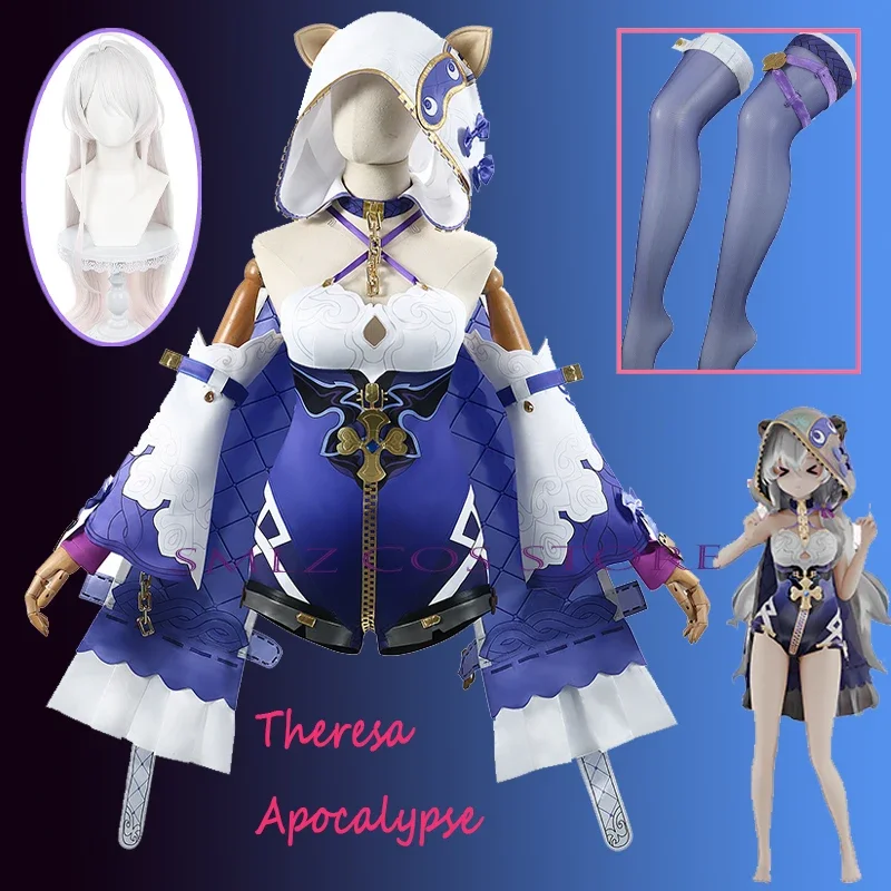 

Game Honkai Impact 3 Theresa Apocalypse Cosplay Costume Destined one Pursuit Theresa Jumpsuits Role Play Clothing Wig for Woman