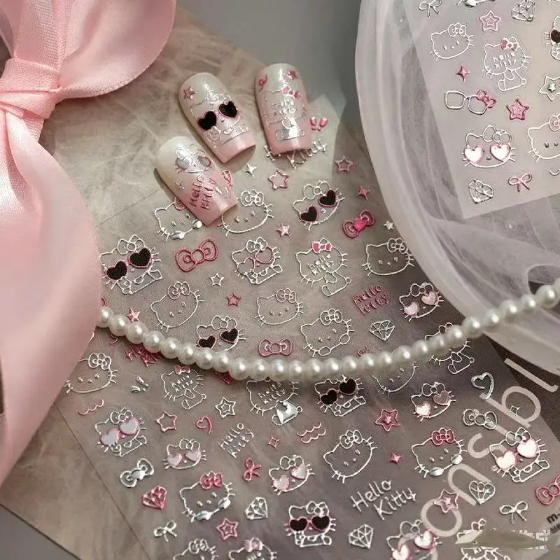 Hello Kitty Christmas & Halloween Series Nail Art, Pencil Case, And Phone Stickers (Silver Foil & Glitter / 2K High-Gloss Finish