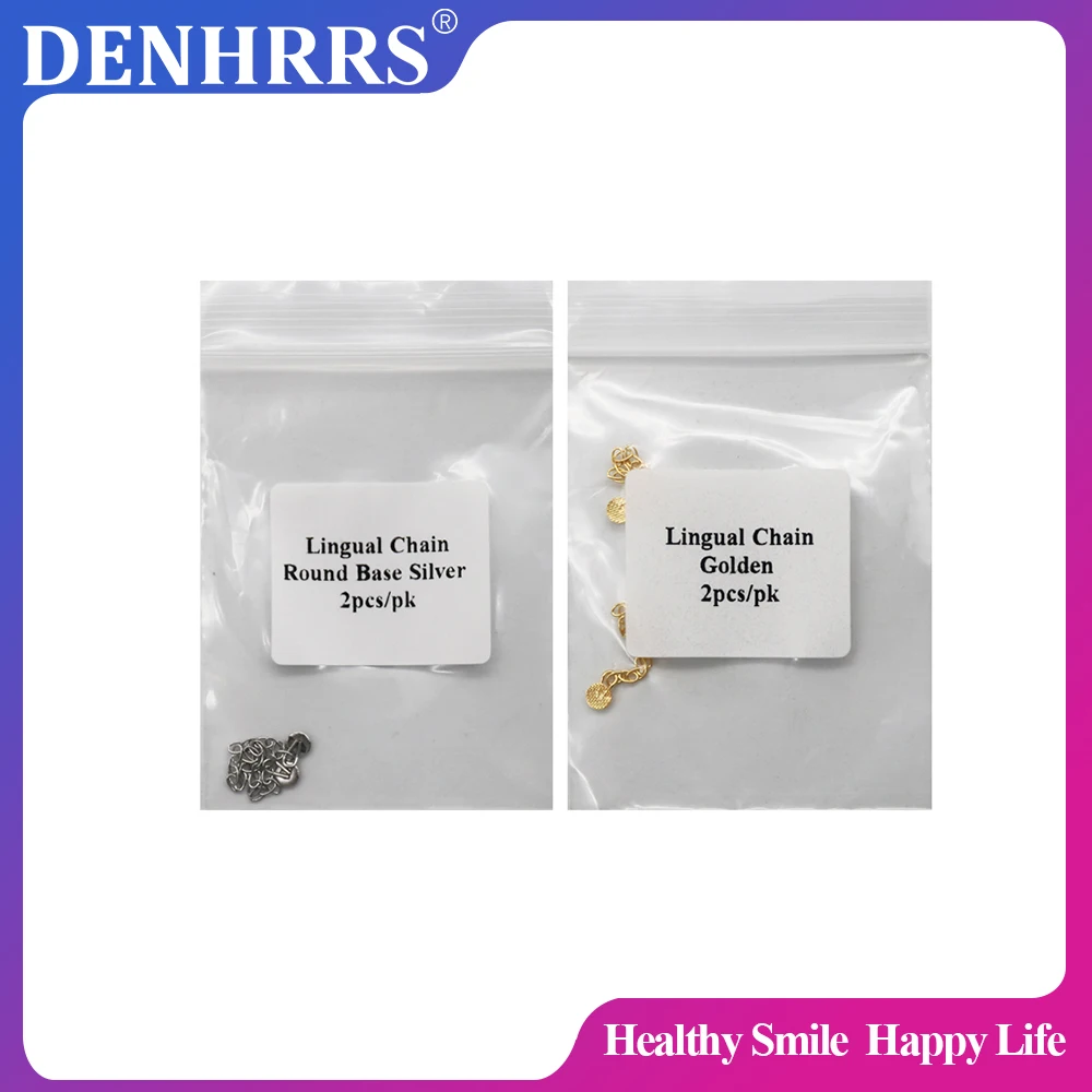 Dental Orthodontic Lingual Button Chain Gold Silver Plated Mesh Round Base 2Pcs/Pack