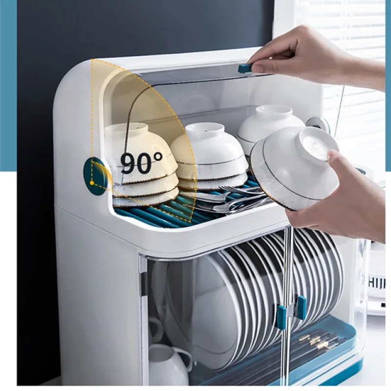 Chopsticks Organizer Kitchen Double Dish Rack with Lid for Cutlery Loading Dish Plate Drainage Shelf Plastic Dish Cabinet