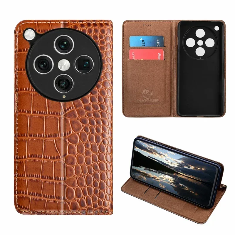 

For OPPO Find X8 X8Pro Pro 5G Flip Case Crocodile Pattern Magnetic Cover Luxury Cowhide Genuine Leather Card Pocket Wallet Cases