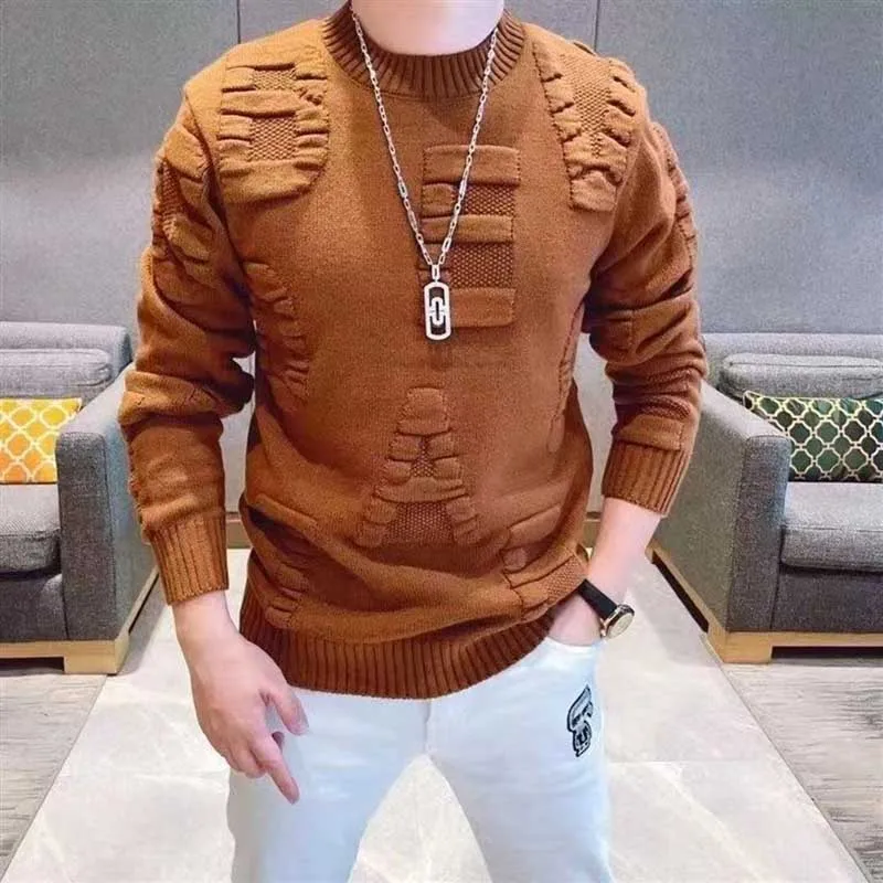 Fashion O-Neck Solid Color Letter Sweaters Men's Clothing 2023 Autumn Winter Loose Knitted Casual Pullovers All-match Tops