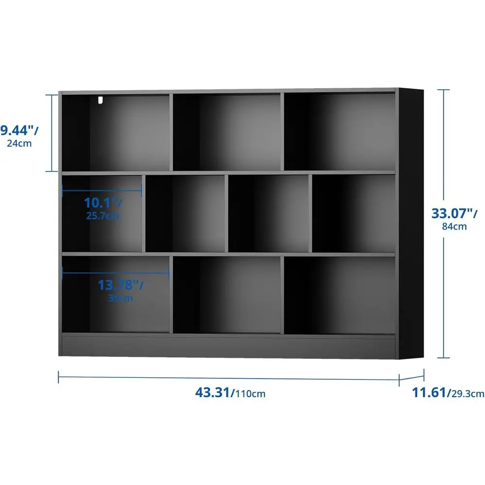 Black Bookshel, 3-Tier Open Shel Bookcase, 10 Cube Storage Organizer with Anti-Device, reestanding Horizontal BookshelShel or Be