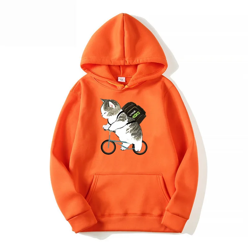 Men Women Hoodies Fashion Cartoon Cat Pattern Printed Graphic Sweatshirts Loose Casual Harajuku Hooded Pullover Sportwear