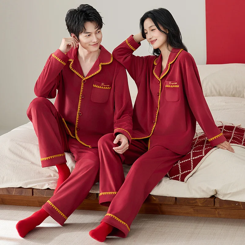 

Pajama Sets Long Pants Women Winter Yellow Graphic Print Sleepwear Thickened Lining Nightwear Off Shoulder Sleeved Bermuda Unise