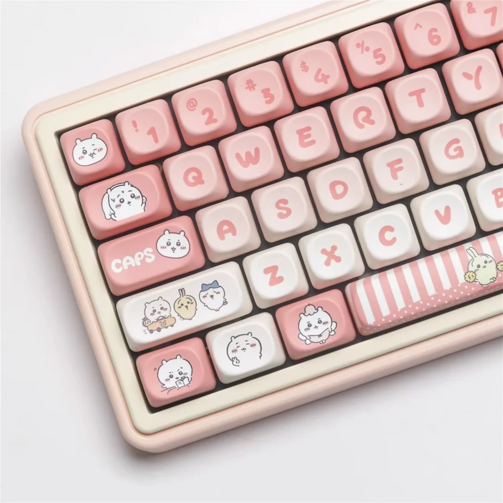 Kawaii MOA PBT Cartoon Pink Gee 123-Tasten-Tastaturkappen-Set für mechanische Tastatur 66/68/86/96/98/104