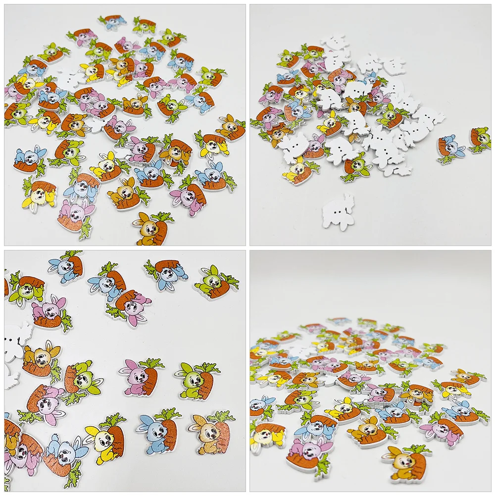 

50pcs Rabbit Carrot Wooden Buttons Bunny Shaped Diy Sewing Buttons For Craft Clothing Replacement Coat Accessories
