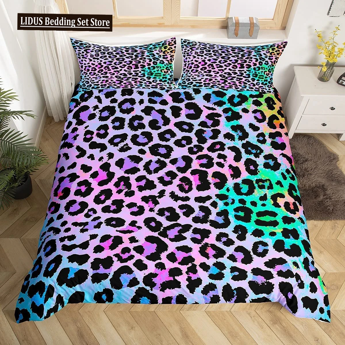 

Leopard Print Duvet Cover Set King Size Colorful Cheetah Printed 2/3pcs Twin Bedding Set Africa Leopard Pattern For Girls Women