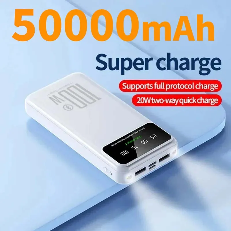 

100W Fast charging Portable Power Bank 50000mAh LED Lights Digital Display Interfaces Fast Charging PD 20W Mobile Powers iphone