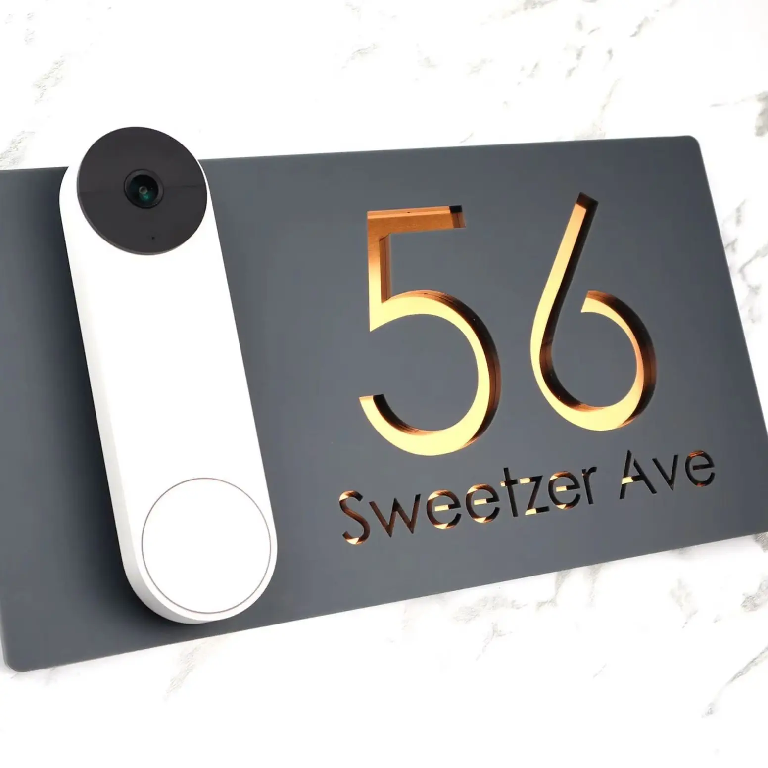 Custom Door Bell Laser Cut Matt Anthracite Gold Mirror Floating House Signs Weatherproof Weather Resistant House Nunbers