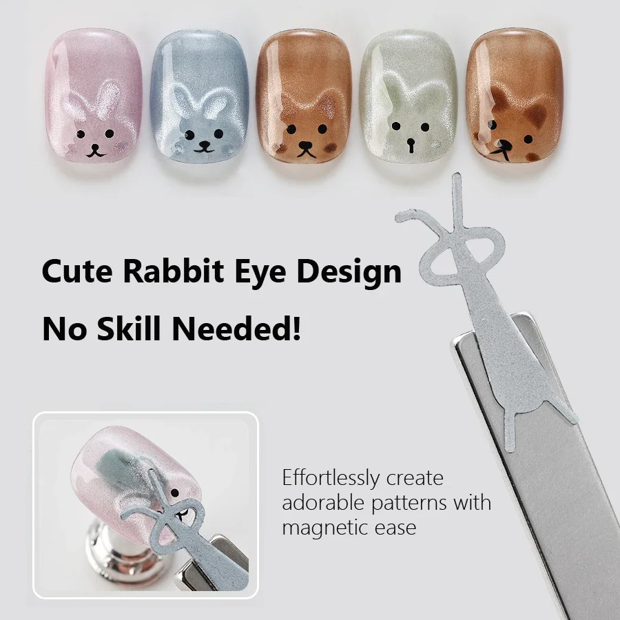 3Pcs Set Cute Rabbit-Shaped Cat-Eye Nail Magnets DIY Gel Polish Magnetic Tools with Folded Ear Bunny Cat Bear Patterns