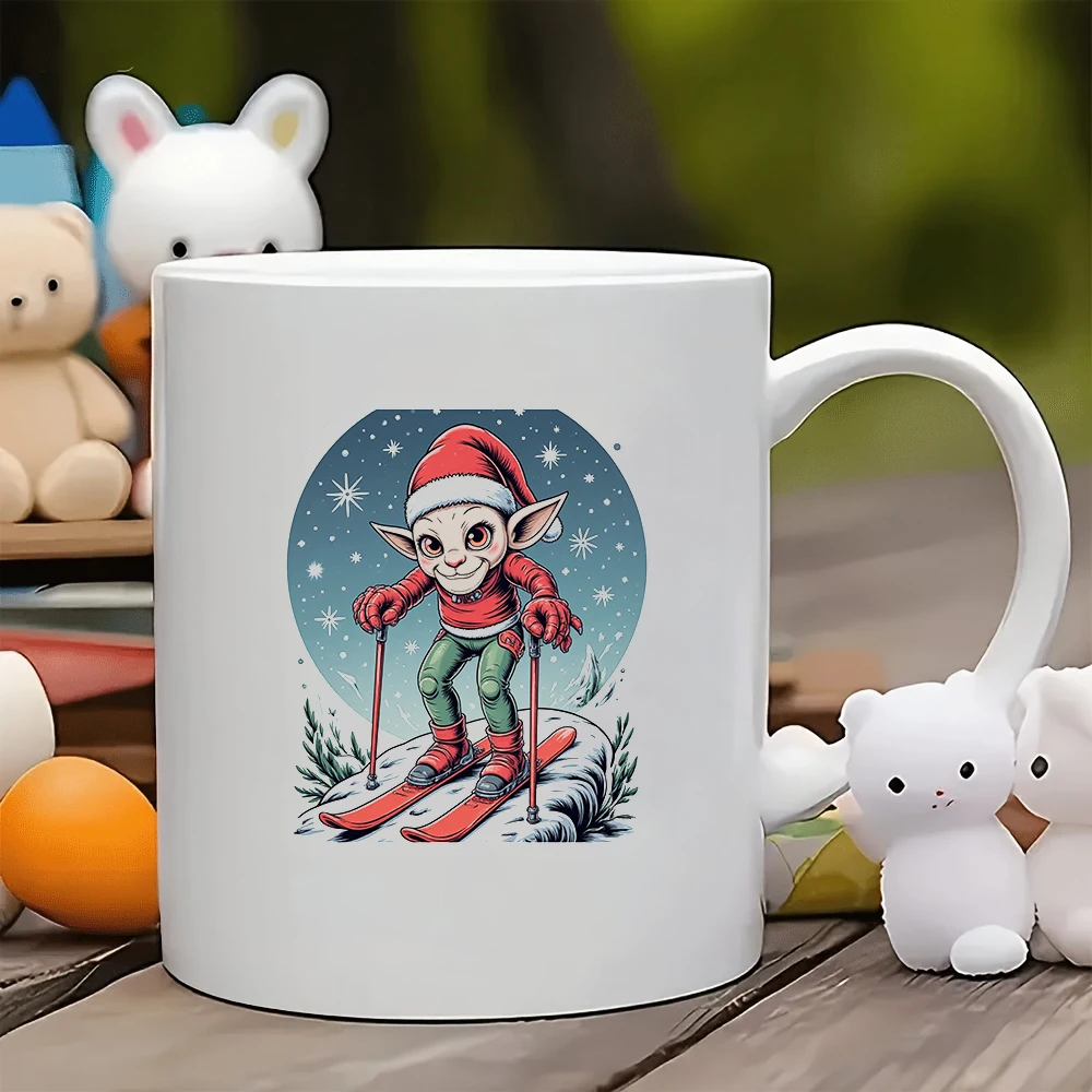 

Cartoon Elf Snowboarding Mug 11OZ Christmas Gift Kids Water Cup Family Office Coffee Cup Set Christmas New Year Decor