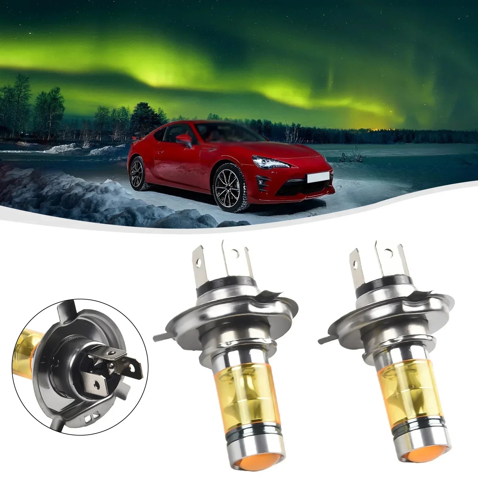Enhance Nighttime Visibility With H4 6000K Yellow LED Headlight Bulbs, High Power Output, Long Working Life Set Of 2