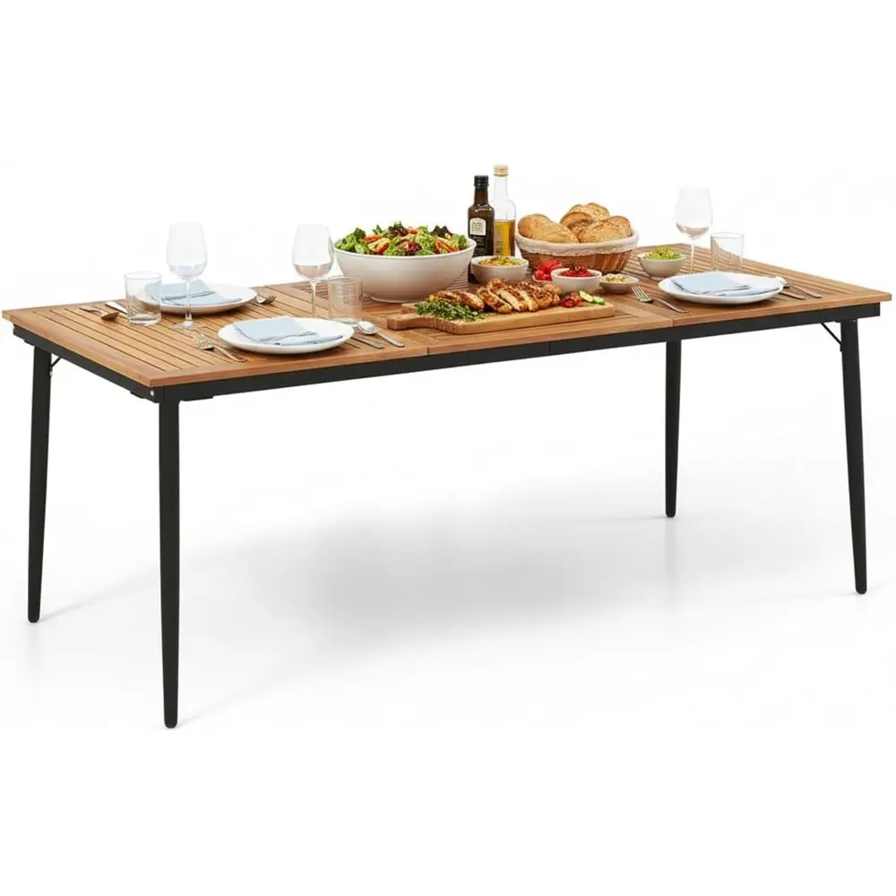 

Обеденный стол из акации 79 дюймов, с отверстием для зонта 1,9 дюйма, на 8 персон, для сада и зоны у бассейна