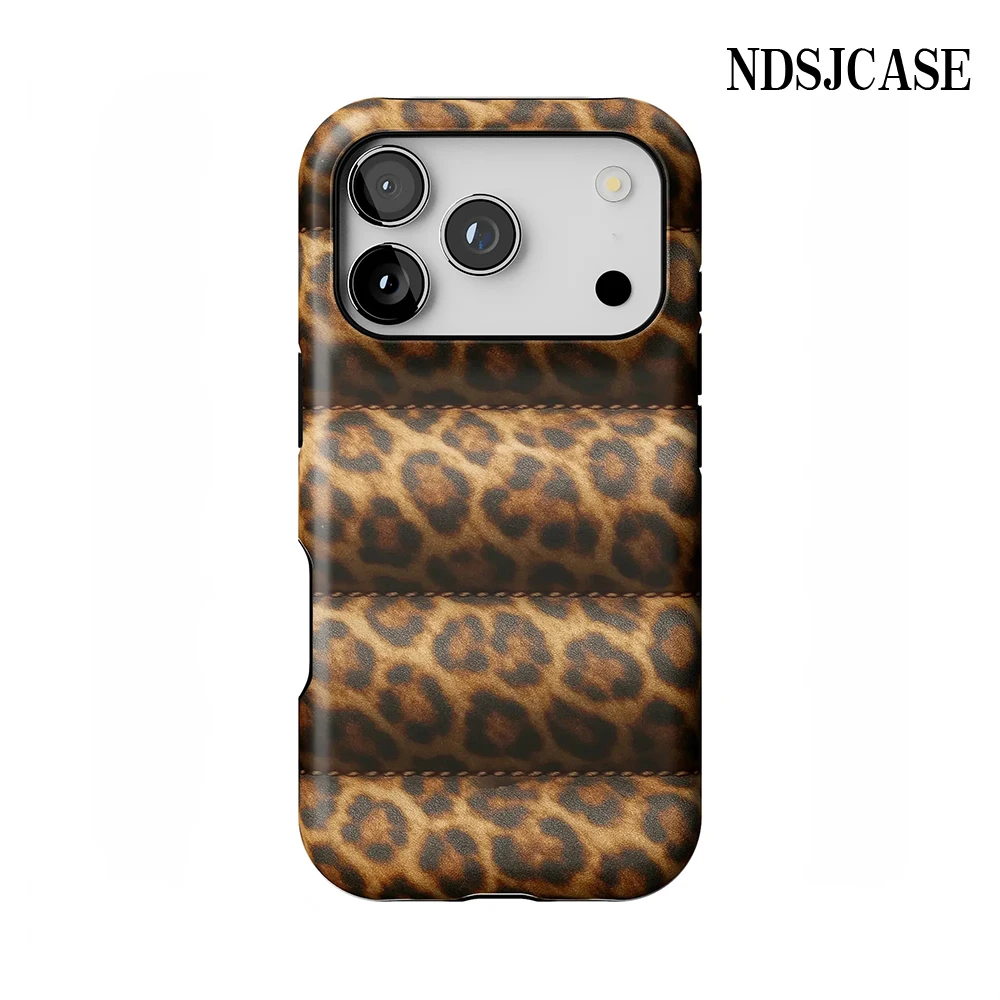 Funda de teléfono Cheetah Puffer para iPhone 17 16 15 14 13 12 11 X XS XR XSMAX 7 8 Air Pro Max Plus, funda trasera de lujo de doble capa