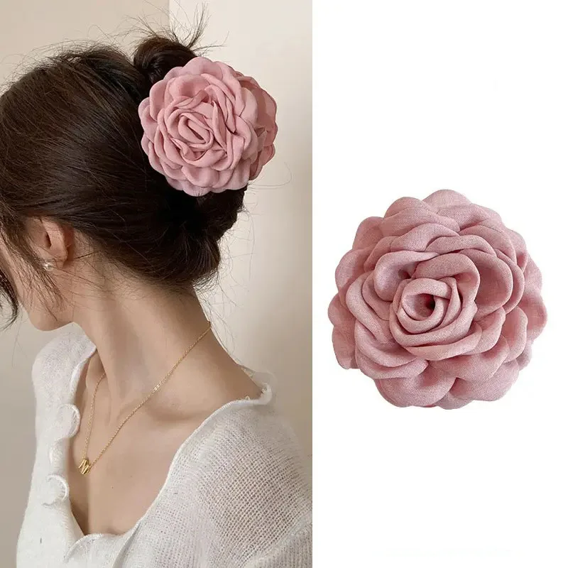 Zhao Lusi\'s Same Style Red Rose Gripper Three-Dimensional Flower Headdress On The Back Of The Head