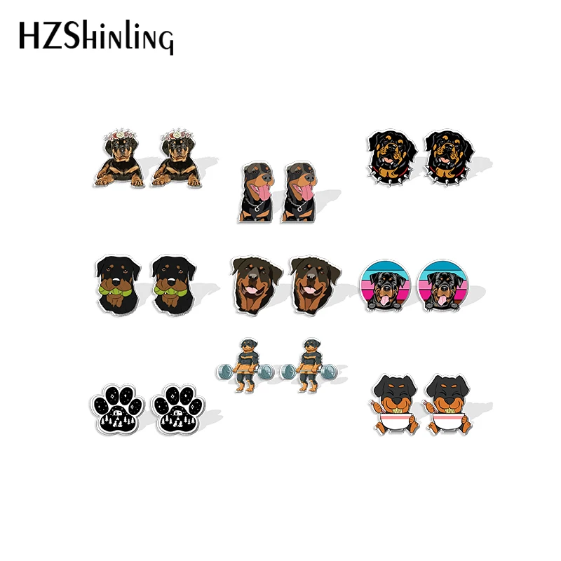 2021 New Rottweiler Stud Earring Lovely Dog Acrylic Resin Earrings Epoxy Handmade Jewelry Gifts Friends