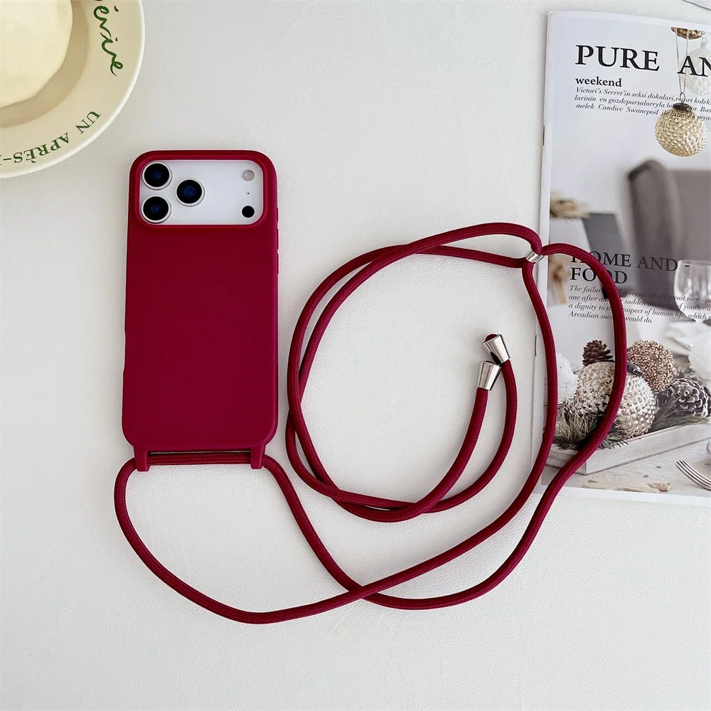 Crossbody-Lanyard-Kordel Flüssig-Silikon Weiche Handyhülle für Apple iPhone 18 17 16 15 14 Plus 13 Pro Max Matt Strap Candy Cover – Detail 14