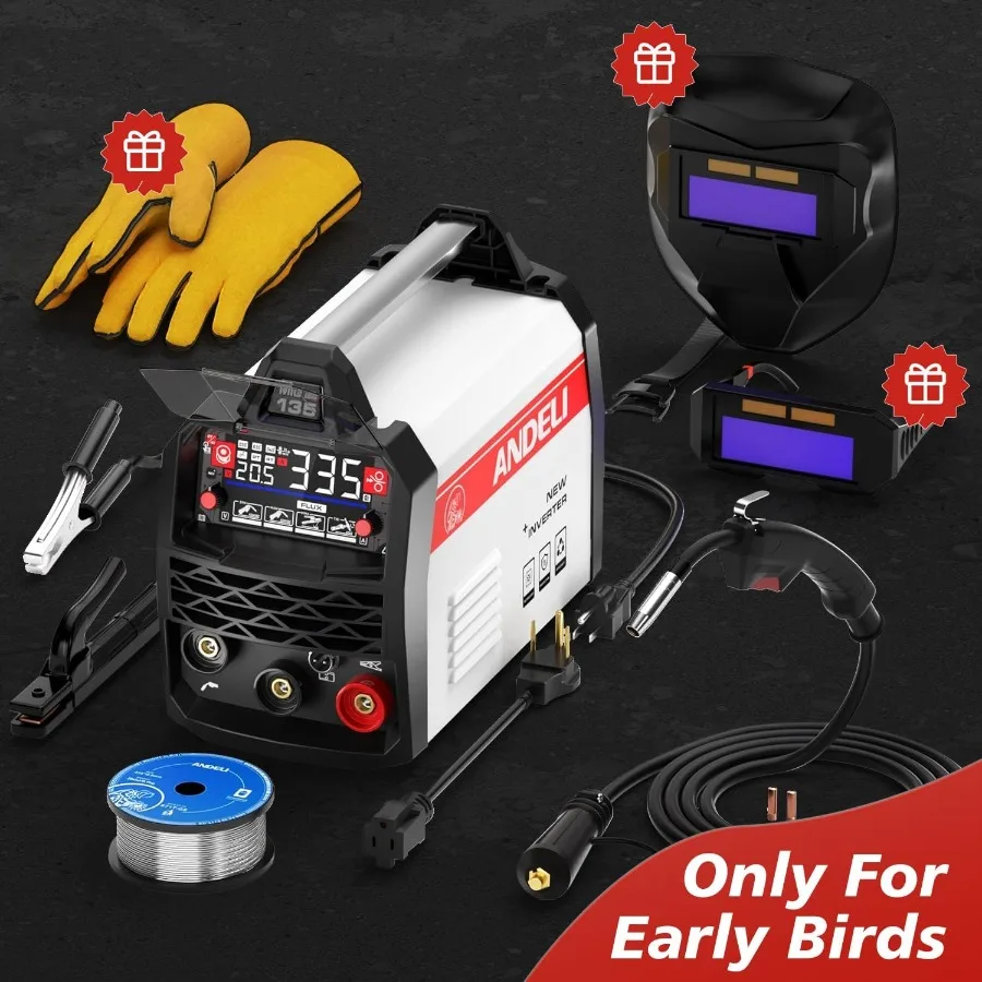 135A MIG Welder 110V/220V with Large LED Display for Industrial and DIY Applications 3-in-1 Multiprocess Welding Machine