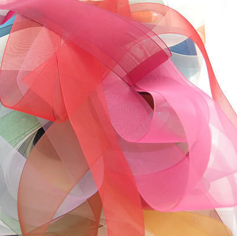 DUWES 84 Colors Various Size options  Solid Sheer yarn Organza Ribbon webbing DIY Accessories wedding Packing D435