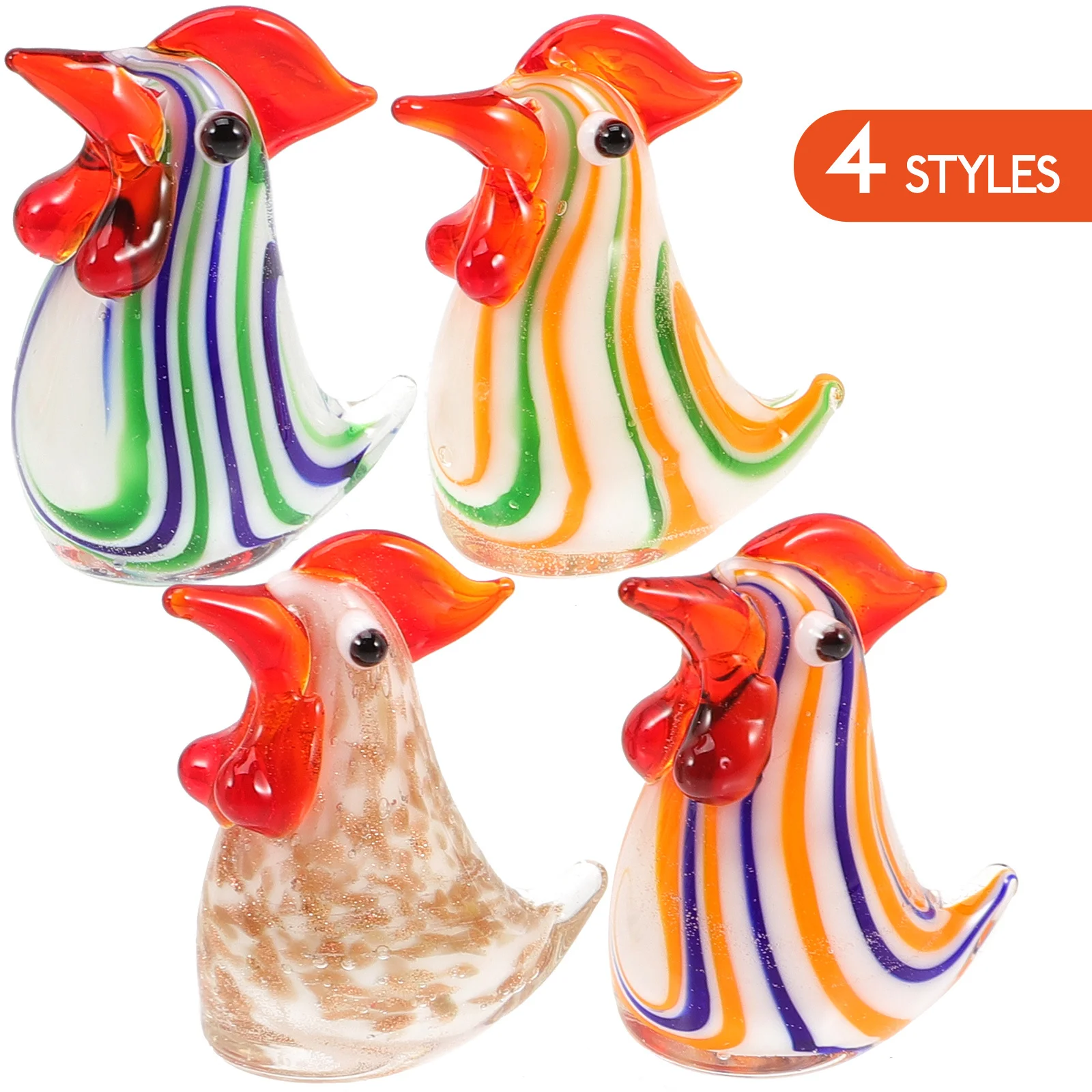 

4Pcs Glass Chicken Craft Small Mini Chicken Decoration for Tabletop Desktop Home Garden Patio Creative Glass Ornament