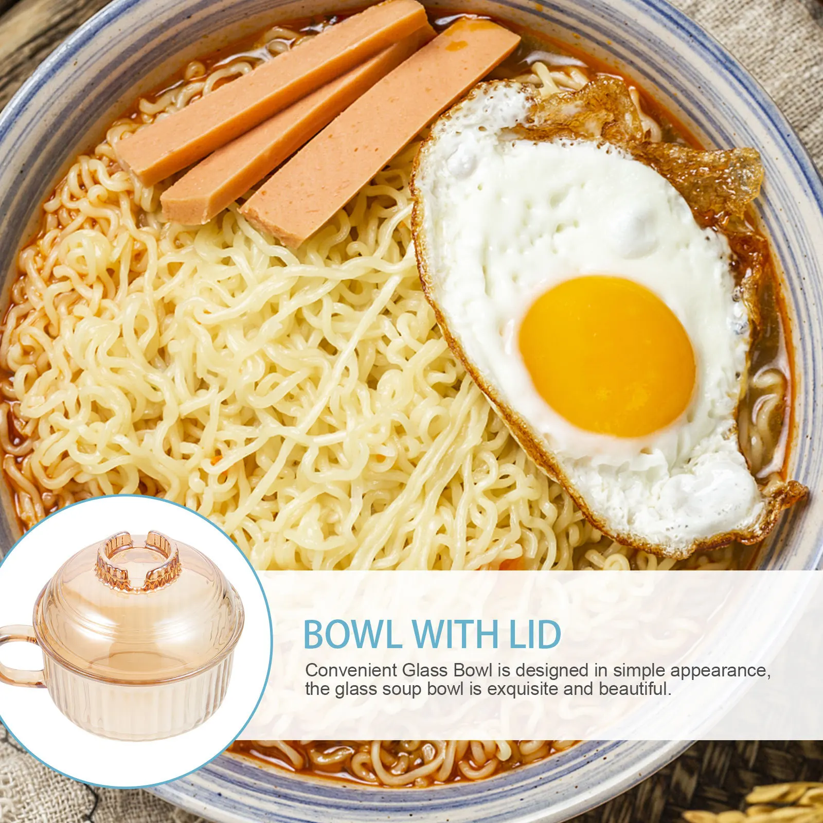

Glass Soup Bowl with Lid Multifunction Stew Bowl for Noodles and Soups Heat Resistant Small Lightweight Convenient Home