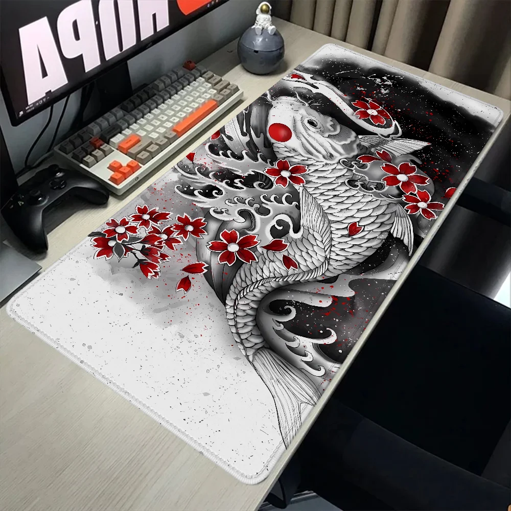 

Белый игровой аксессуар Koi and Sakuras для ПК, коврик для запястий, нескользящий коврик для мыши, геймерский шкаф, коврик для мыши Xxl, коврик для мыши 900 × 400, коврик для мыши, настольный коврик
