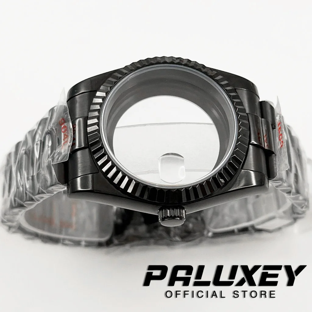 PVD الأسود 36 مللي متر/40 مللي متر مخدد ساعة منحنية حالة الفولاذ المقاوم للصدأ سوار الياقوت الزجاج لحركة NH34 NH35 NH36 NH38 ETA2824