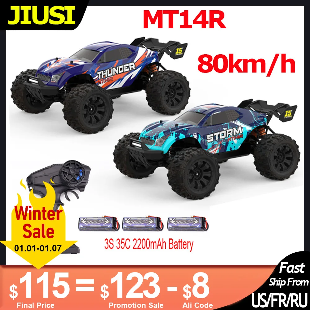 JIUSI MT14R PT14R 1/14 RC Car 80km/h Brushless Motor 2.4G Remote Control 4WD Racing Car 3S 35C 2200mAh Off-road RC Trucks Toys