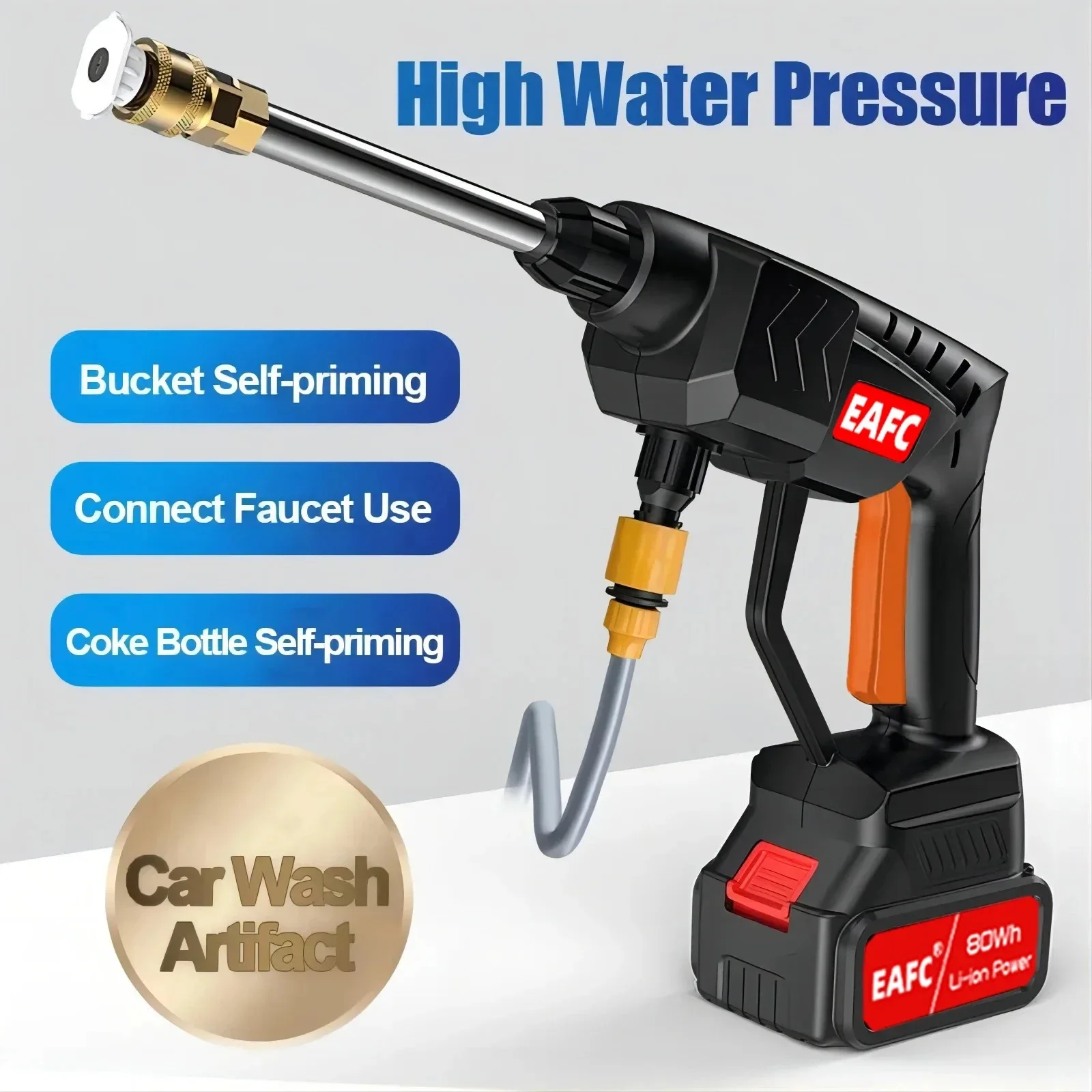 EAFC Cordless Car Wash High Pressure Washer Water Gun 60Bar Portable Cleaner for Auto Home Garden Cleaning Washing Machine