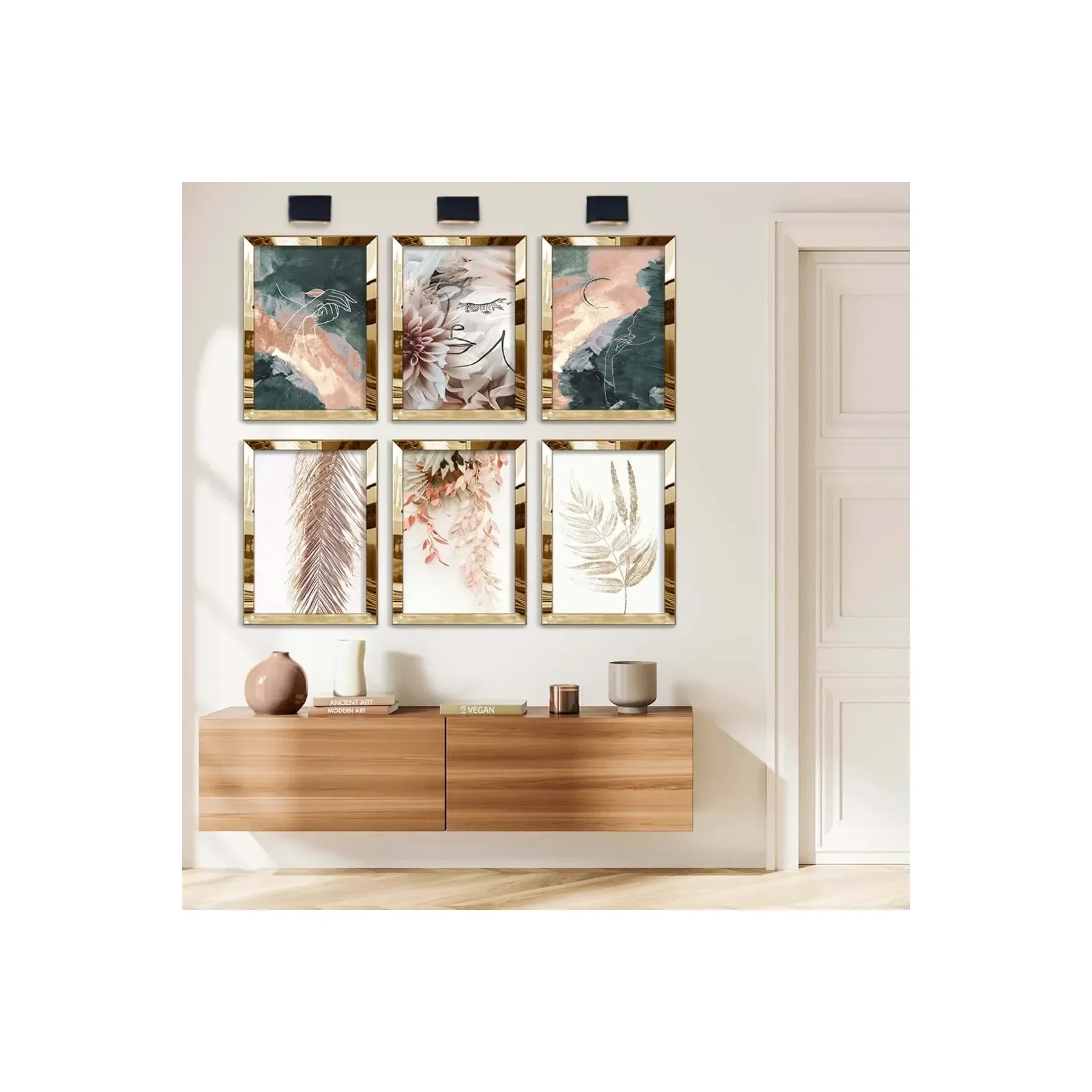 

# Hot Sales Peace Collage Drawing And Dried Flower 6-Piece Plexiglass Edge Fade-Resistant MDF Canvas Set Wall Art Collection