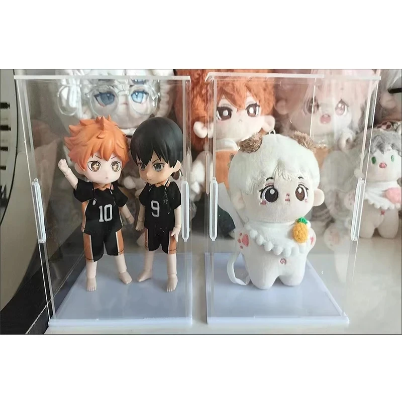 Acrylic Display Case With White Base Cube Acrylic Dustproof For Collectibles Figures Dolls, Countertop Plexiglass Display Case