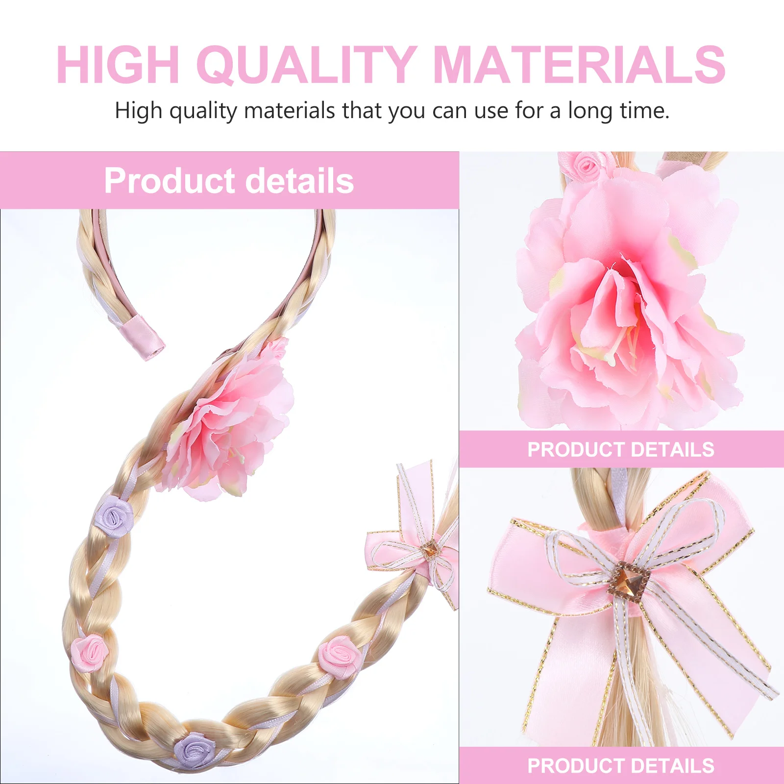 

Pink Hairband Braids Accessories for Girls Headwear Colorful Extension Artificial Fiber Hairpieces Headdress Miss Ponytail