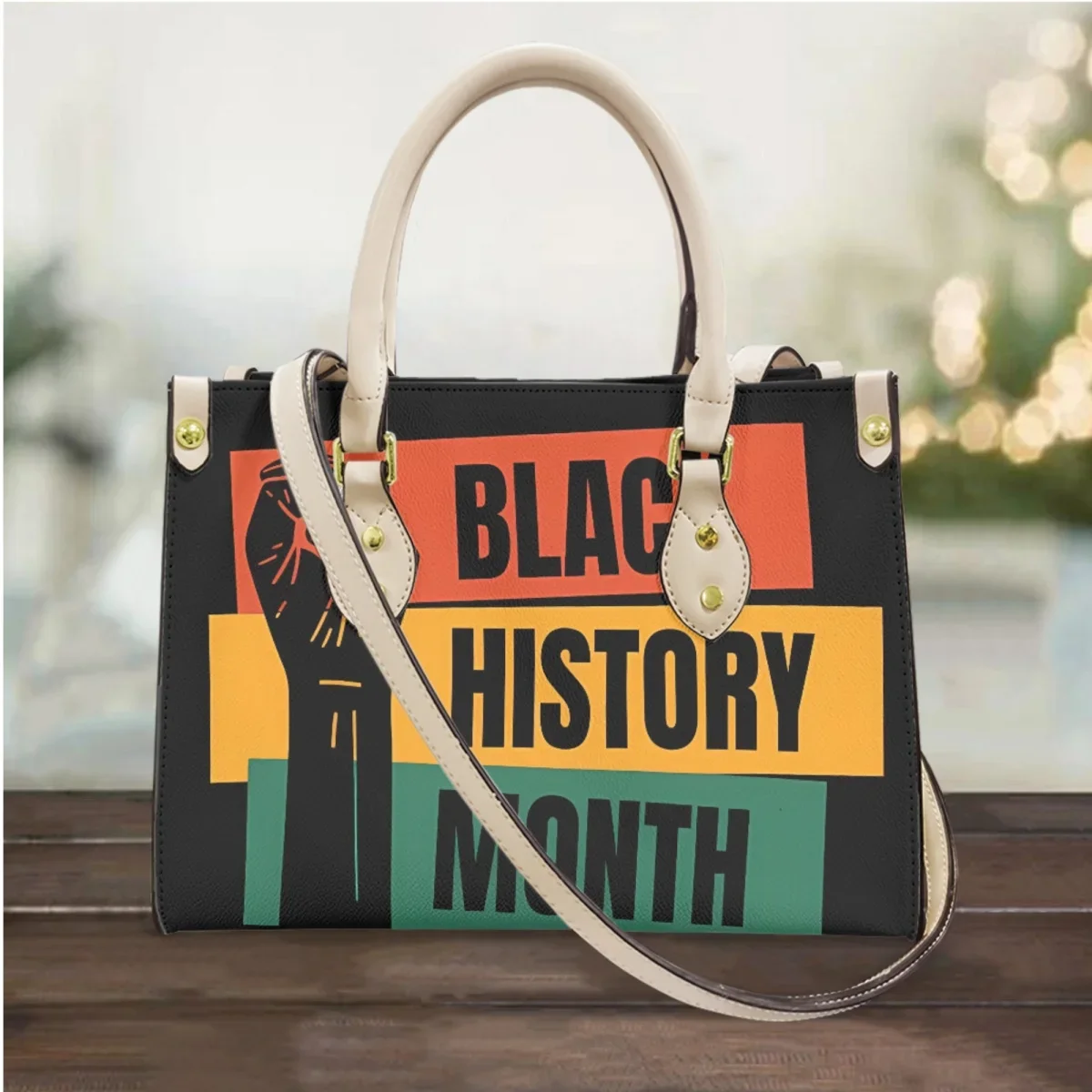 

Black History Month Cultural Print Ladies Handbag Fashion Commuter Long Shoulder Strap Girls Coin Purse Vintage Leather Tote Bag