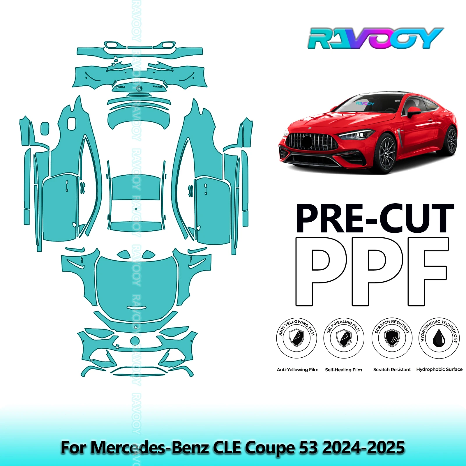 RAVOOY 8.5Mil Custom-Fit Precut TPU PPF Full Vehicle Clear Bra Stone Guard EU UK For Mercedes-Benz CLE Coupe 53 2024-2026