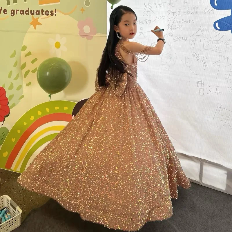 

Детское платье принцессы 2026 для девочек, нарядное платье для дня рождения, выступлений на фортепиано, для выступлений, торжественных мероприятий, вечерних вечеринок, костюм