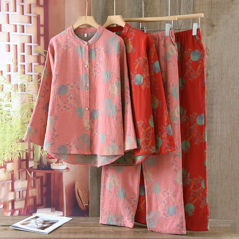 

New Floral Nightie Pajamas Ladies Autumn Long Sleeve Sleepwear Women's Pajamas Trouser Sets Pyjama Femmes Nightwear Woman