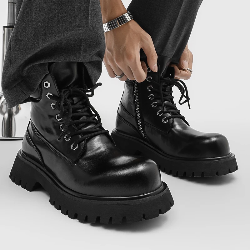

Men's Boots Briti Sle Thi Bot Heightening Motorcycle Street Faion Work Boots High Help Zipper Leather oes