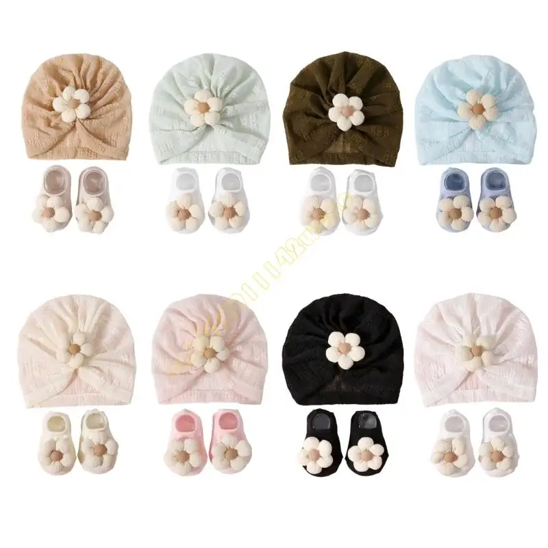 

Unisex Toddler Hat and Socks Set Lovely Infants Turban Caps with Matching Socks DXAD