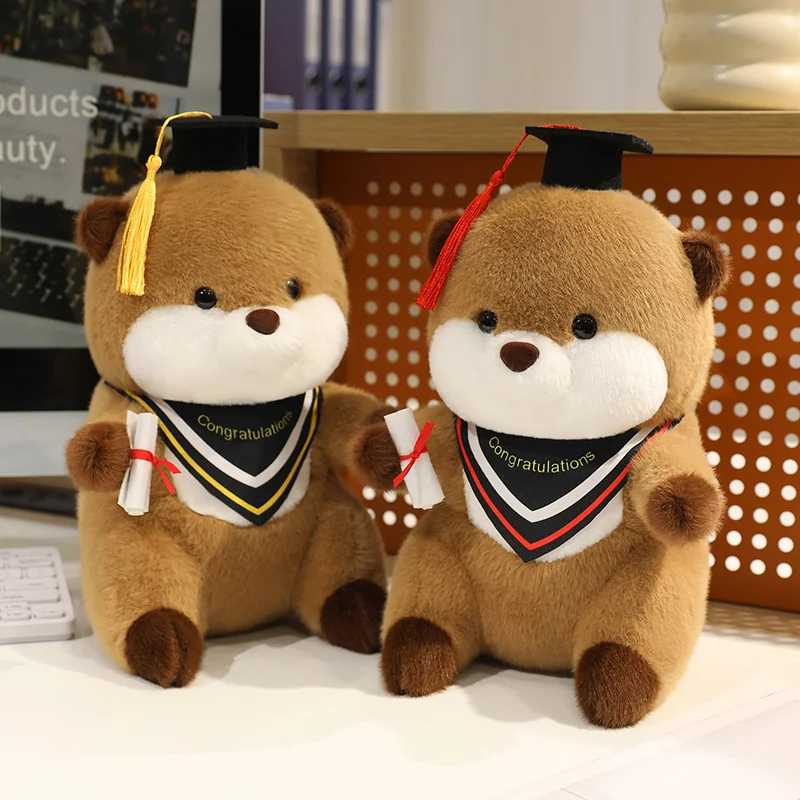 Muñecas creativas de 25cm para Doctor, nutria graduada, animales, almohada, juguetes divertidos, muñecas, regalos de graduación de dibujos animados para decoración de estudiantes