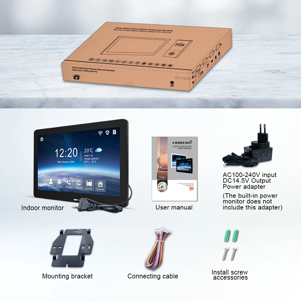 4 wire villa visual intercom display 1080P  IPS screen supports wireless WiFi connection to TUYA, one click unlocking etc