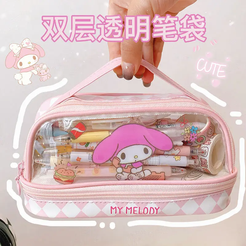 Sanrio Kuromi Hello Kitty Cartoon Pen Bag My Melody Cinnamoroll Transparent Pencil Box Gift for The Start of The School Season