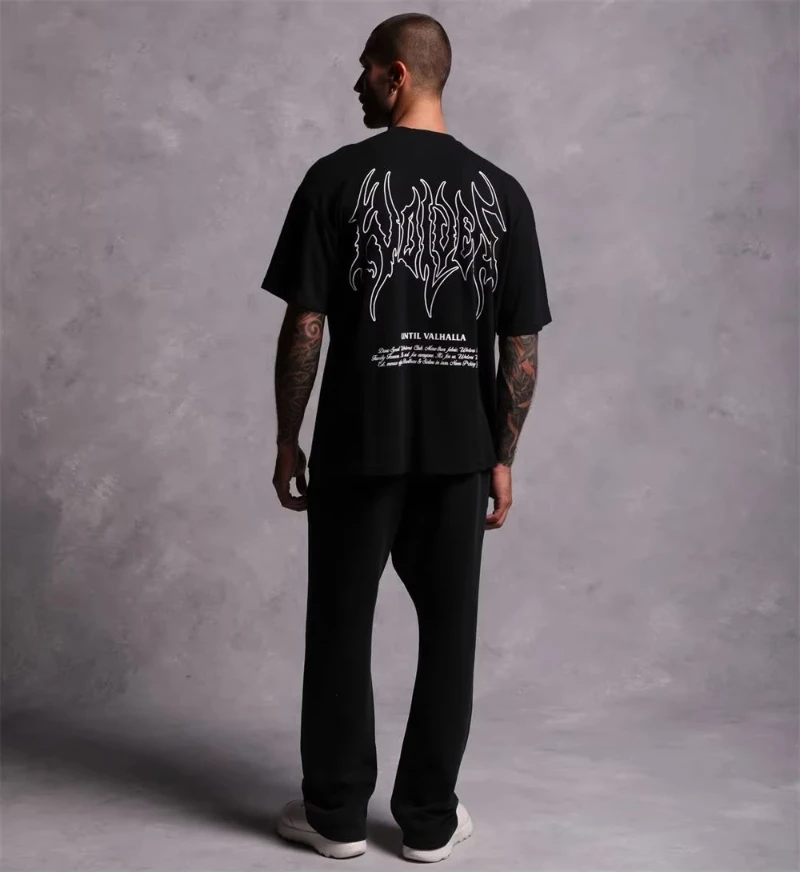 

Male American Fashion Fashion Brand Pure Cotton High Street Print Short Sleeve Loose Heavy T-shirt Summer Top Ins Couple Tee