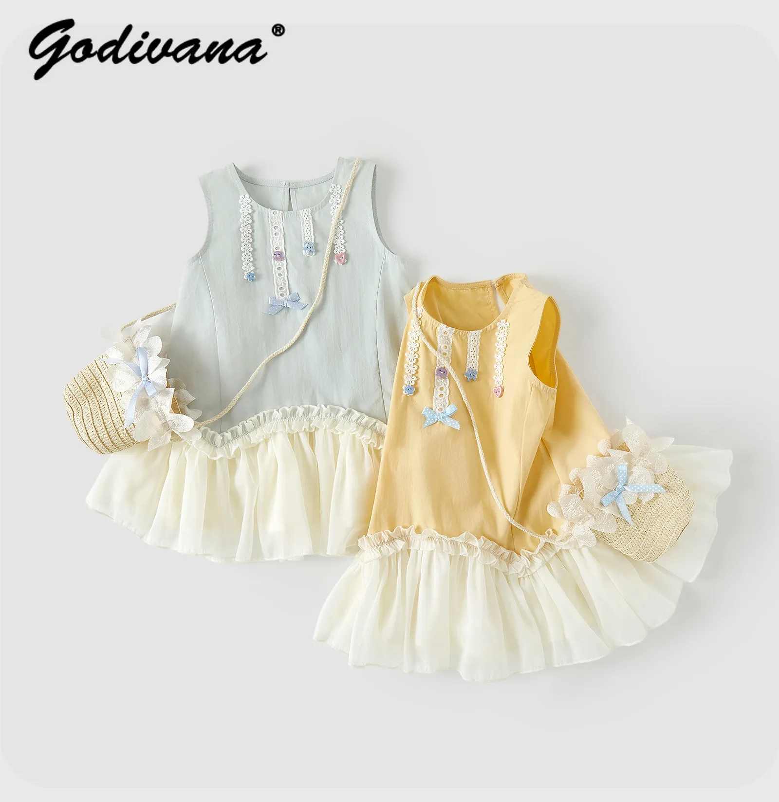 Baby Girls Summer 2026 New Fashion Pure Cotton Short Sundress French Childrens Sweet Sleeveless Lace Embroidery Princess Dress