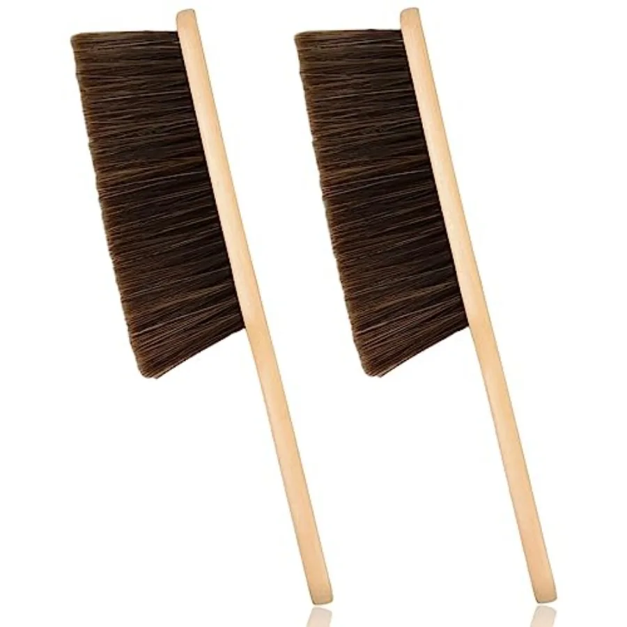 

2 Pieces Woooden Dust Brush Hand Broom Bench Brush with Long Wood Handle Whisk Broom Soft Bristle Brush for Counter Bed Sofa Ca