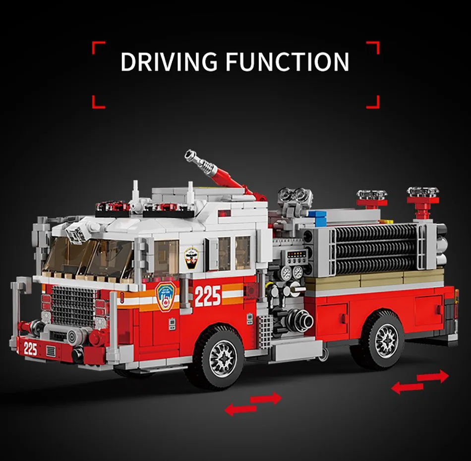 Technical American-style Urban Fire Truck Model Building Blocks MOC City Classic Fire Engine Bricks Toys Gifts For Adult