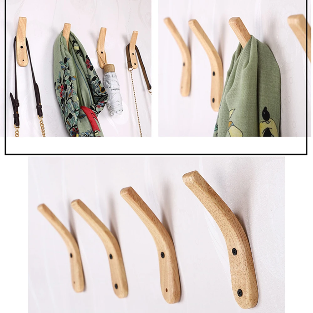 1pc Oak Wood Hook Coat Rack Hanger Wall Mounted Natural Wooden Organizer Vintage Home Decor Hat Bag Key Towel Mask Simple Modern