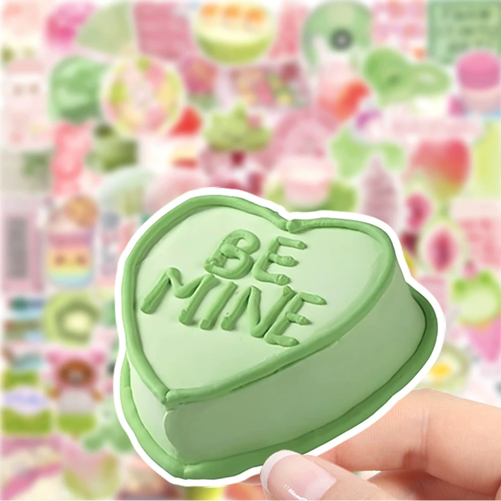 

10/30/50/100pcs Ins Fresh Style Pink Green Food Stickers Cute Aesthetic Graffiti Decals DIY Luggage Phone Laptop Cartoon Sticker