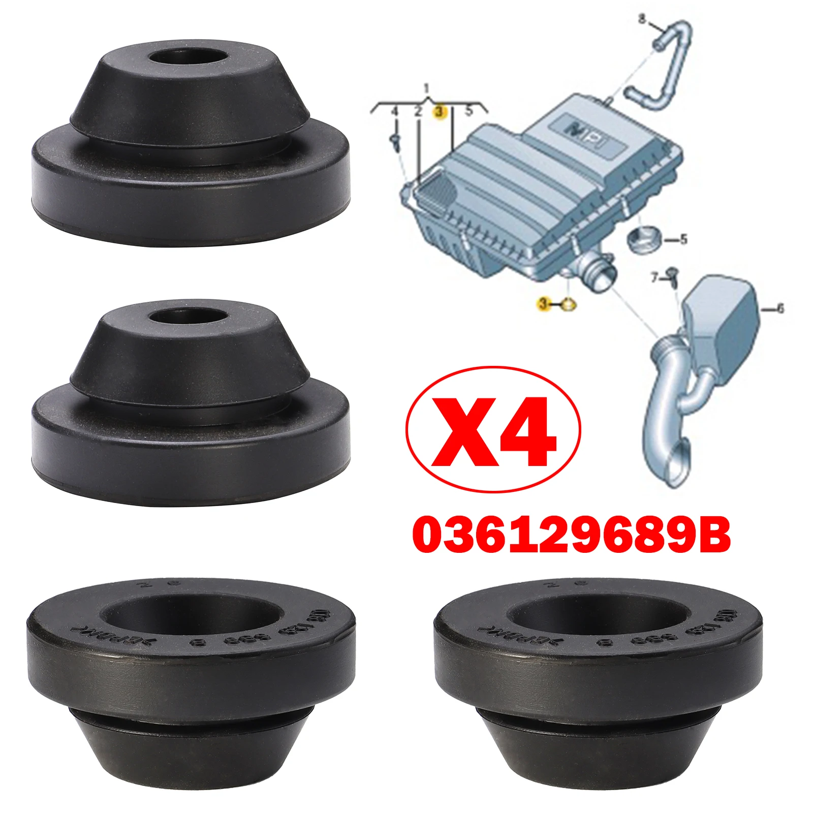 4x Air Filter Cleaner Buffer Housing Rubber Cover Bushing Grommet Mount For AUDI A1 S1 A2 A3 8P A6 S6 Q3 8U RS3 TT 036129689B